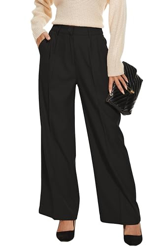 FUNYYZO Women's Wide Leg Pants High Elastic Waisted in The Back Business Work Trousers Long Strai... | Amazon (US)