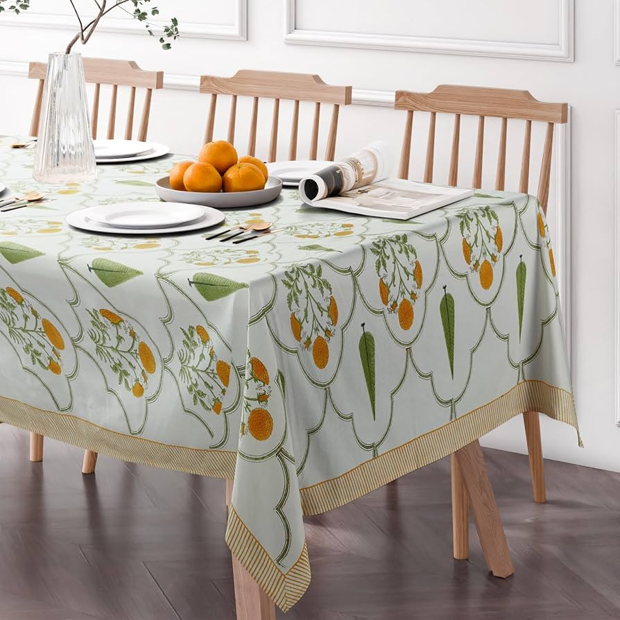 Handcrafted Hand Block Print Tablecloth 8 Seater Rectangle 60x108 Inch - Floral Canvas Cotton - F... | Amazon (US)