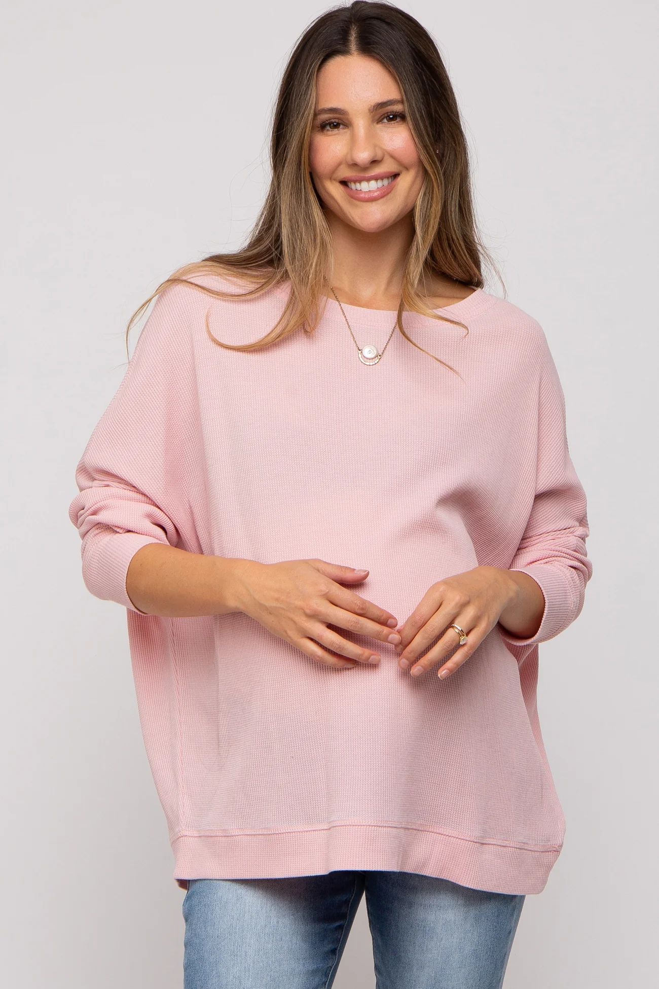 Light Pink Waffle Knit Long Sleeve Maternity Top | PinkBlush Maternity