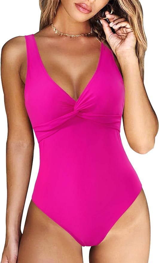 RXRXCOCO Women One Shoulder Bathing Suit Side Bandage Bowknot Tummy Control One Piece Swimsuit Sw... | Amazon (US)