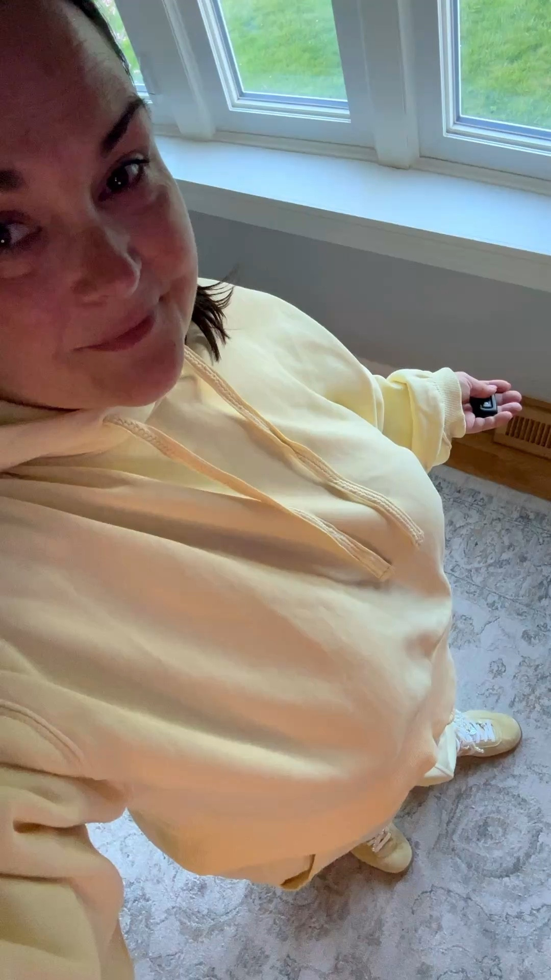 Butter yellow joggers and hoodie. Wore for errands and getting stuff done around the house on a Sunday. 

#LTKootd #LTKMidsize #LTKOver40
