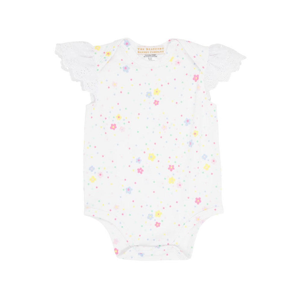 Wendy Onesie - Sprinkle Kindness & Confetti with Worth Avenue White Eyelet | The Beaufort Bonnet Company