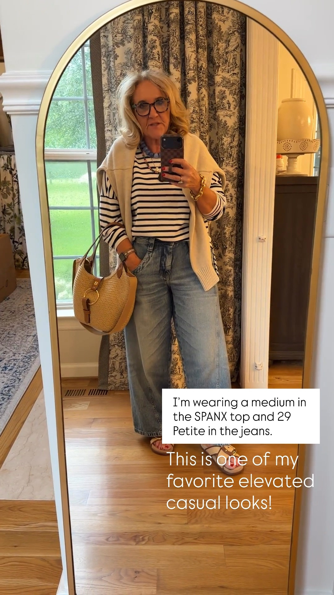 I’m wearing 29 Petite in the jeans and a medium in the SPANX AirEssentials® Stripe Tunic Tee. I finished the outfit with my favorite NR tote (10% off with code NANETTE) and sale sandals for an effortless everyday look.

💡 LTK MADE EASY
❤️ Heart = Support my posts!
🔖 Save = Get sale & restock alerts
📋 Lists = Keep favorites organized
📲 Share = Send lists and products to a friend. Hello, Christmas List!
💬 Comment = Ask me anything about the fit or sizing. :-)

#LTKootd #LTKOver40 #LTKSaleAlert