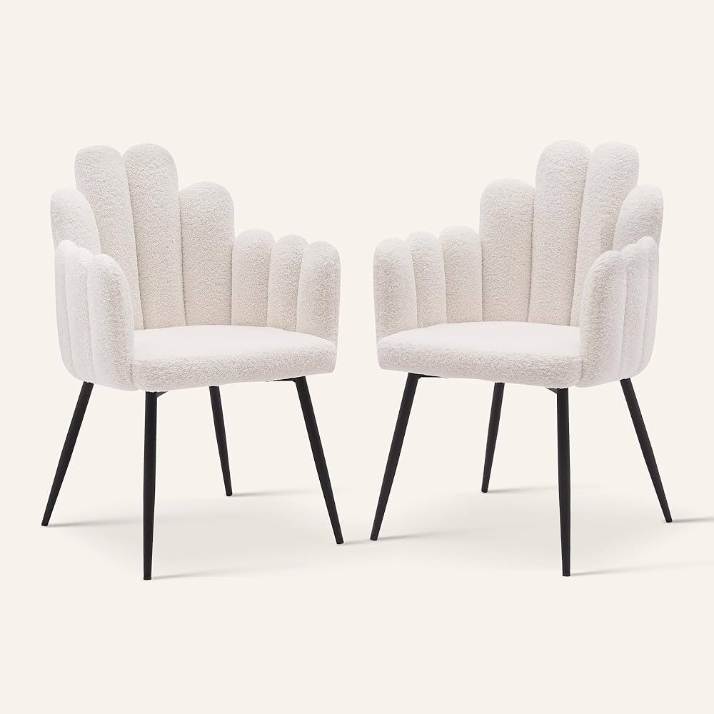 HOOLETE Sherpa Dining Chairs Set of 2 Boucle Teddy Vanity Chair with Metal Legs Cozy Faux Fur Uph... | Amazon (US)