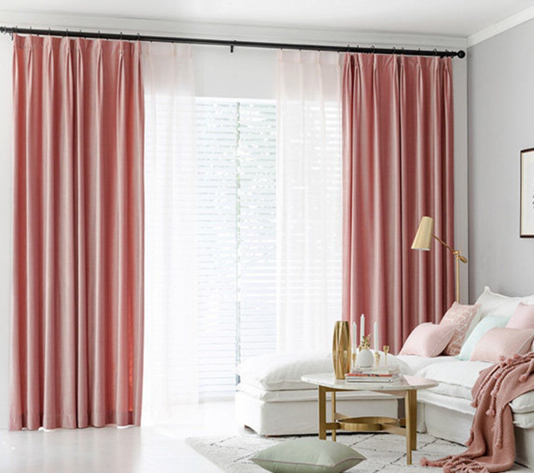 Pair of Velvet Rose Pink Curtains, Velvety dusty pink drapery, Custom curtains, extra long, extra... | Etsy (US)
