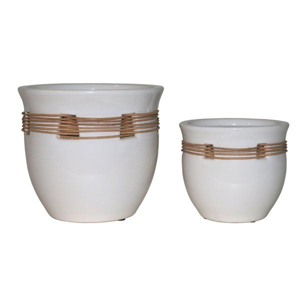 Better Homes & Gardens 8 inch/6 inch White Ceramic Basket Pot Set of 2 - Walmart.com | Walmart (US)