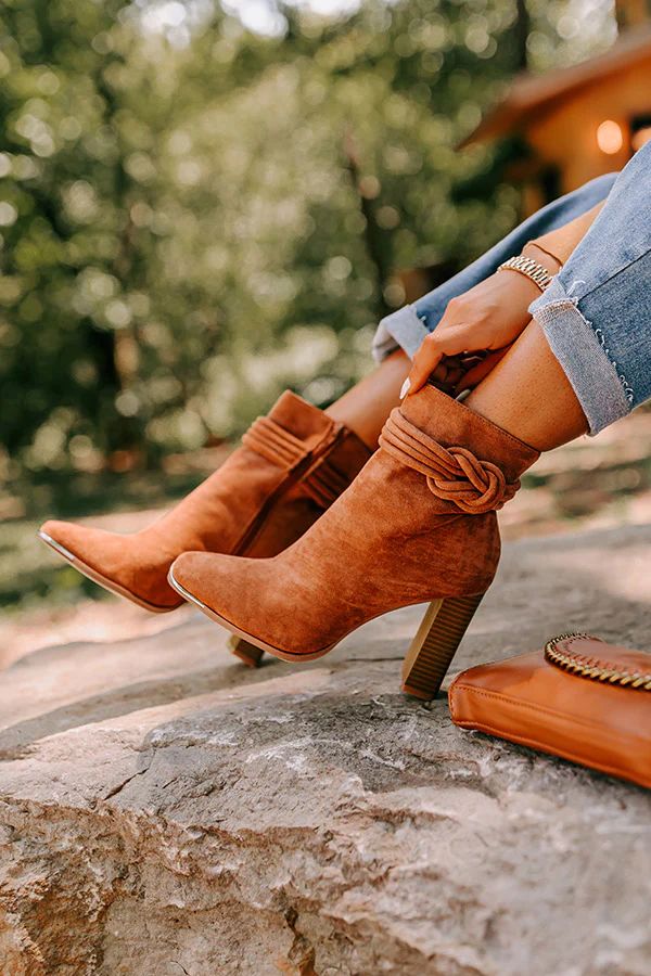 The Luna Faux Suede Bootie In Brown | Impressions Online Boutique
