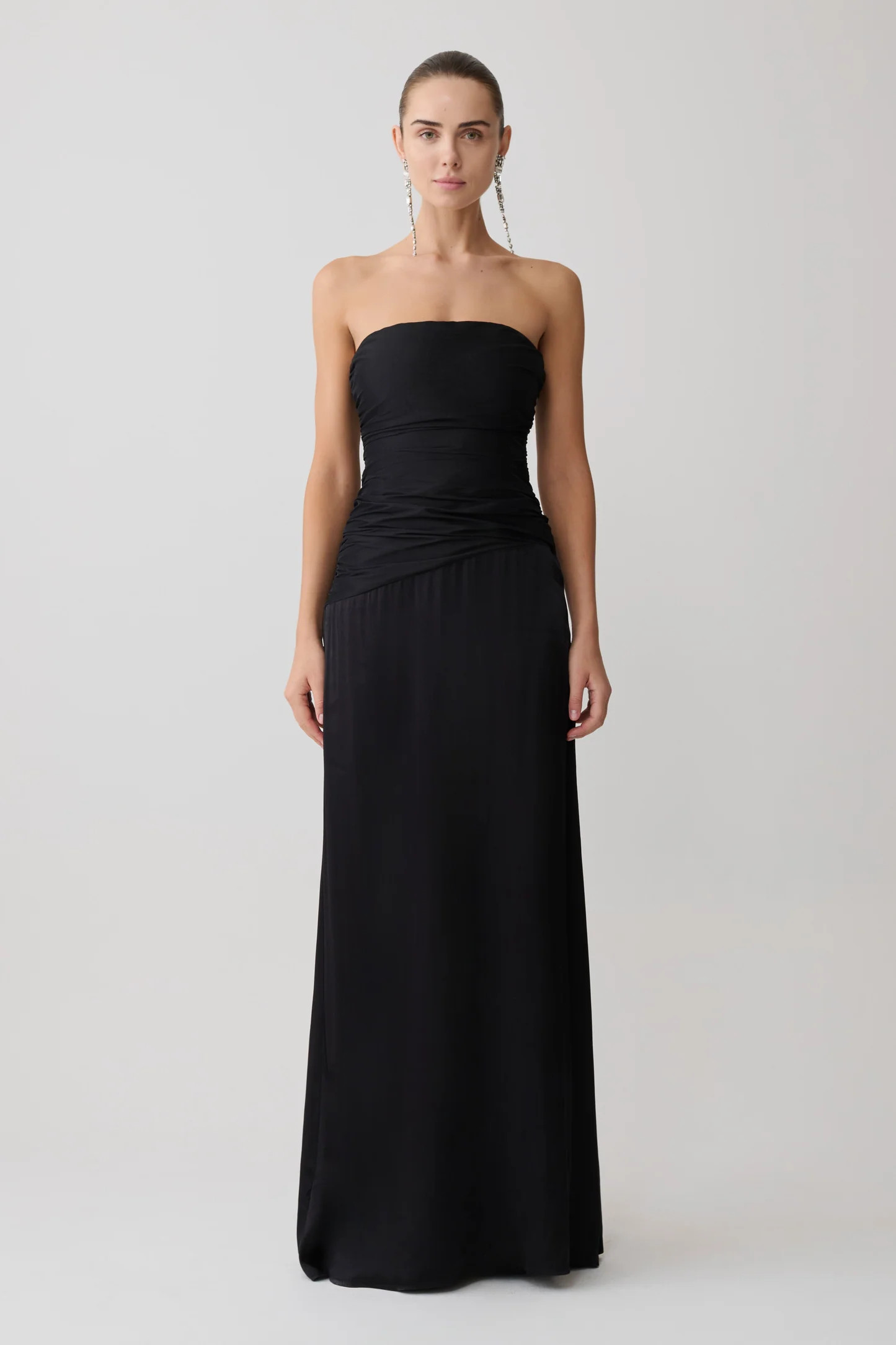 Serena Strapless Taffeta Maxi Dress - Black | MESHKI US