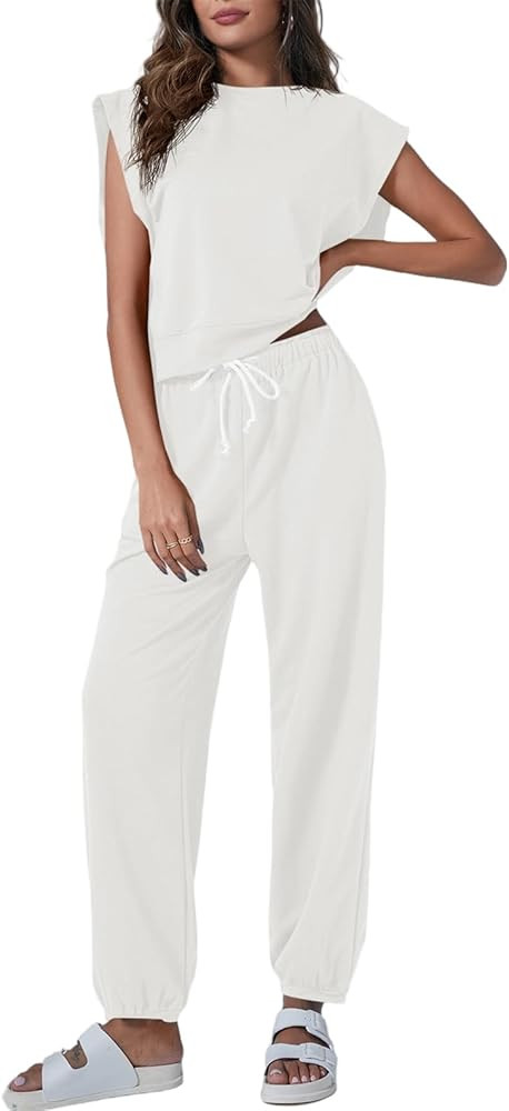 Tankaneo Women's Summer 2 Piece Outfits Casual Lounge Sets Oversized Sleeveless Tops Sweatpants w... | Amazon (US)