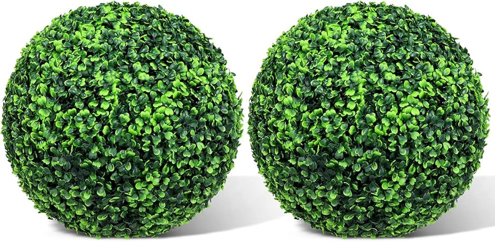 2 PCS 14.96 Inch Artificial Boxwood Balls Decorative Faux Boxwood Balls Round Artificial Plant To... | Amazon (US)