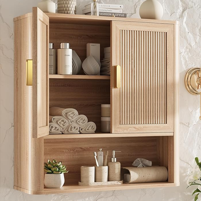 Bathroom Wall Storage Cabinet, Medicine Cabinet with Adjustable Wood Shelf & Doors, Over The Toil... | Amazon (US)