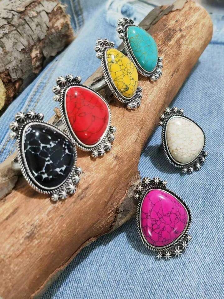 1pc Multicolored Synthetic Stone Handcrafted Ring, Vintage Western Style, Wild West Cowboy Theme | SHEIN