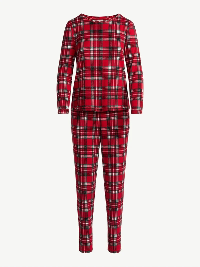 Joyspun Women's Waffle Knit Long Sleeve Top and Joggers Pajama Set, 2-Piece, Sizes S-3X | Walmart (US)