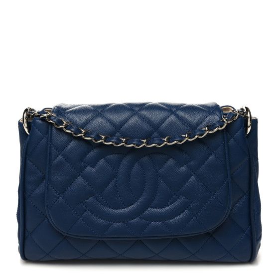 Caviar Quilted Timeless Accordion Flap Navy | FASHIONPHILE (US)