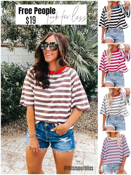 Free people look for less from Amazon! Oversized boxy cropped tee with stripes and contrasting neckline! ❤️🤎I am wearing size small

Amazon fashion, summer outfit idea 

#LTKFindsUnder50 #LTKSaleAlert #LTKStyleTip