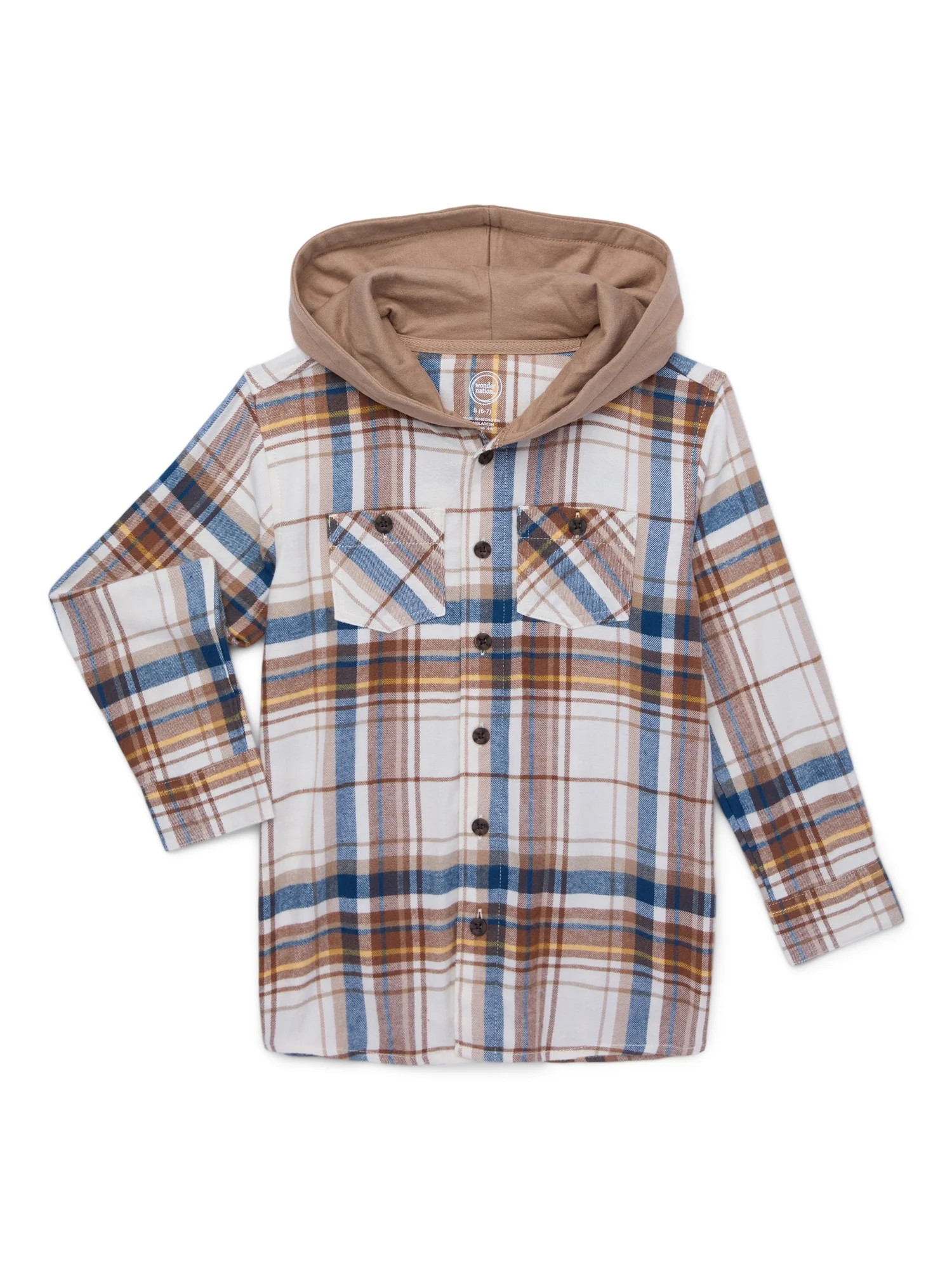 Wonder Nation Boys Hooded Flannel Shirt, Sizes 4-18 | Walmart (US)
