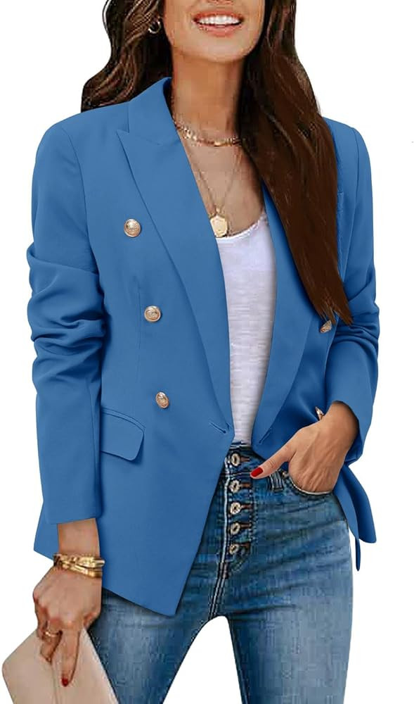 CRAZY GRID Womens Casual Blazer Jacket Gold Button Long Sleeve Work 0ffice Blazer Lapel Jacket | Amazon (US)