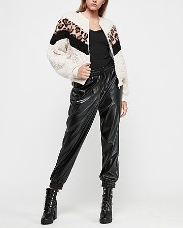 leopard print chevron sherpa zip sweatshirt | Express