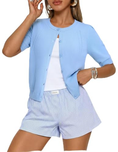 GRACE KARIN Short Sleeve Cardigans for Women, Spring Cropped Cotton Sweaters, Trendy Crew Neck Bu... | Amazon (US)