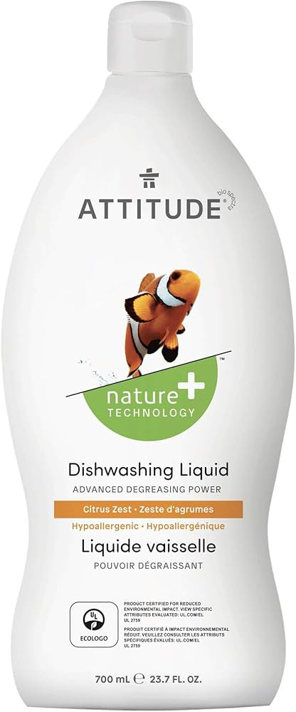 ATTITUDE Dish Detergent, Plant-Based, Hypoallergenic, Eco-Friendly, Citrus Zest, 23.7 Fl Oz | Amazon (US)