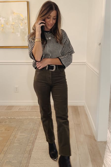 Another look from H&M linking exact as then similar options. $34 Corduroy pants run a bit small. Wearing size 4. Wearing xs in oversized sweater runs tts. Belt is b-low the belt. Linking similar. Boots are old Shopbop. Will link similar options. Fall outfit. Fall finds. Affordable fashion 

#LTKstyletip #LTKfindsunder50 #LTKfindsunder100