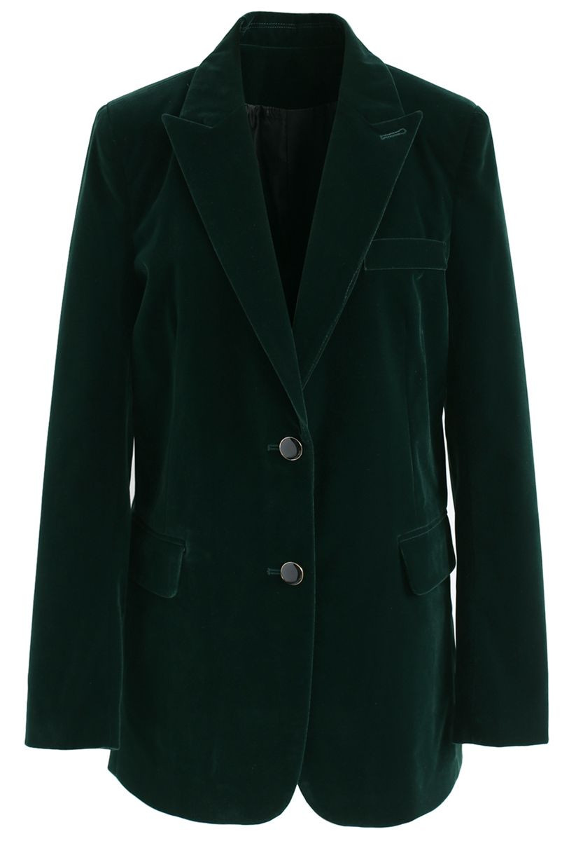 Noble Chic Velvet Blazer in Dark Green | Chicwish