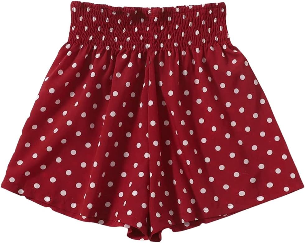 MakeMeChic Girl's Casual Polka Dot Elastic High Waist Loose Wide Leg Shorts | Amazon (US)