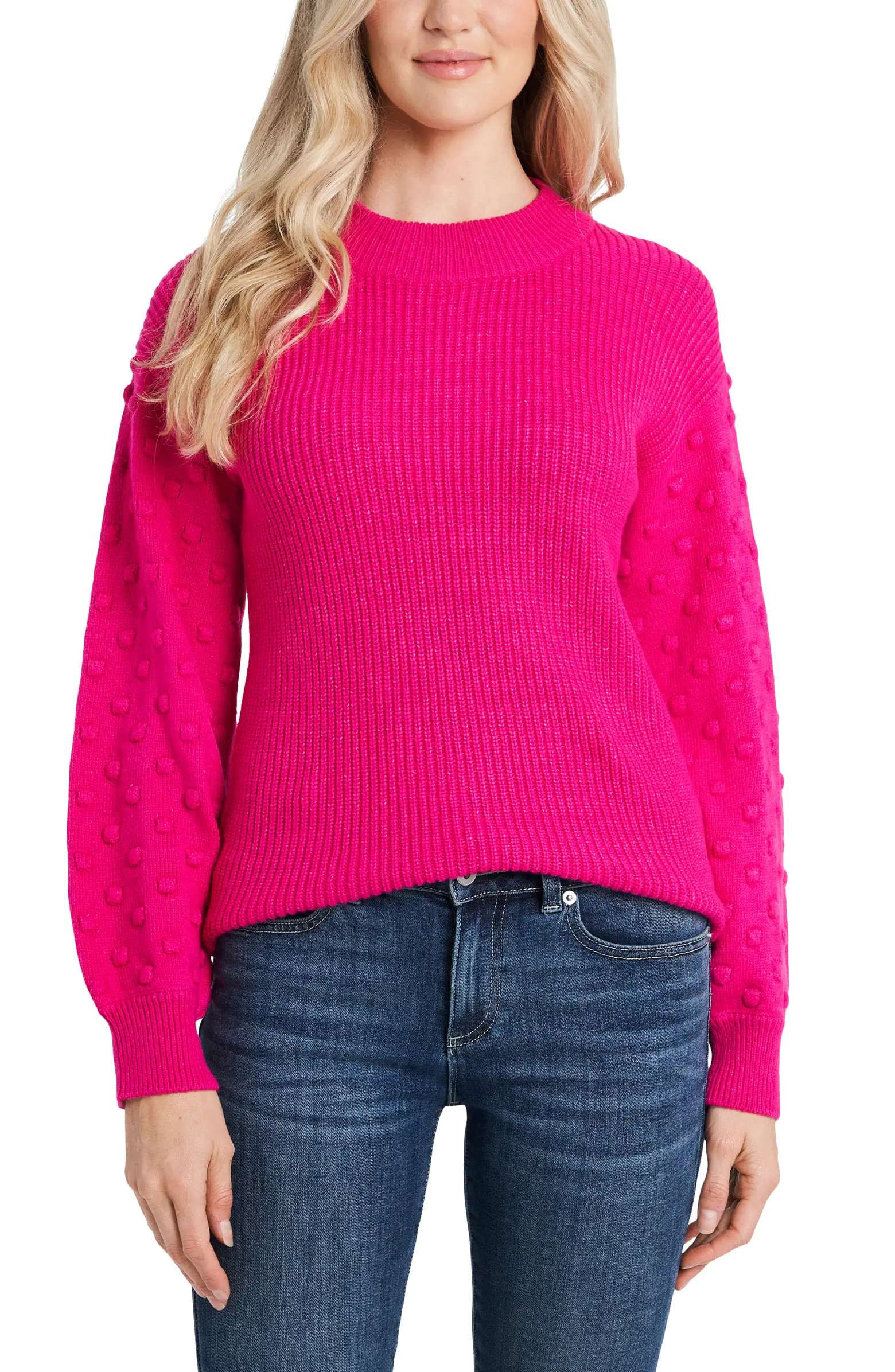Puff Sleeve Bobble Ribbed Sweater | Nordstrom
