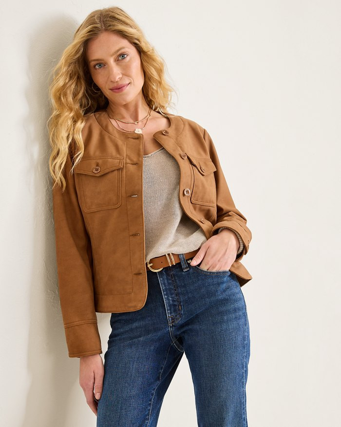 Leather Collarless Jacket | Tommy Bahama