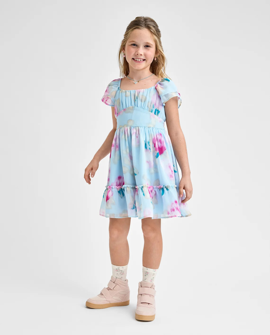 Girls Floral Chiffon Ruffle Dress - blue | The Children's Place