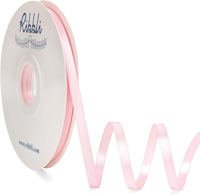 Ribbli Light Pink Satin Ribbon,Double Faced Satin 1/4 inch x Continuous 50 Yards,Silver Ribbon Us... | Amazon (US)