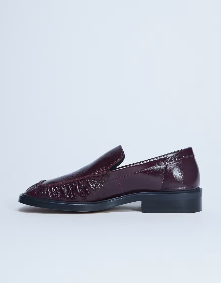 Topshop Clover premium real leather loafers with ruched details in burgundy-Red | ASOS (Global)