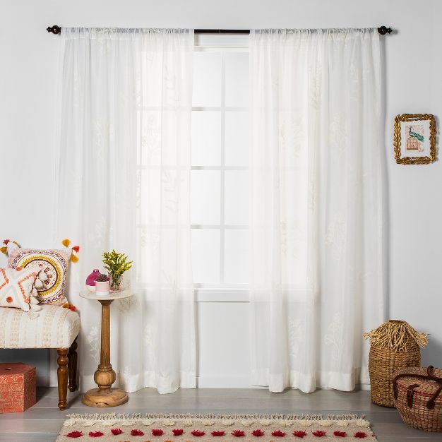 1pc 54&#34;x84&#34; Sheer Embroidered Floral Curtain Panel White - Opalhouse&#8482; | Target