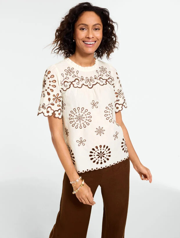Embroidered Voile Top | Talbots