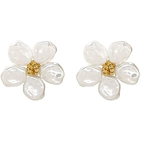 Baroque Pearl Flower Stud Earrings Boho Charm Irregular White Daisy Flowers Floral Pearls Light L... | Amazon (US)