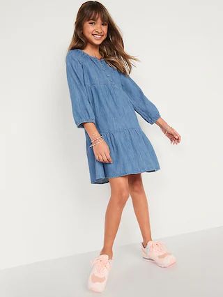 Long-Sleeve Tiered All-Day Jean Dress for Girls | Old Navy (US)