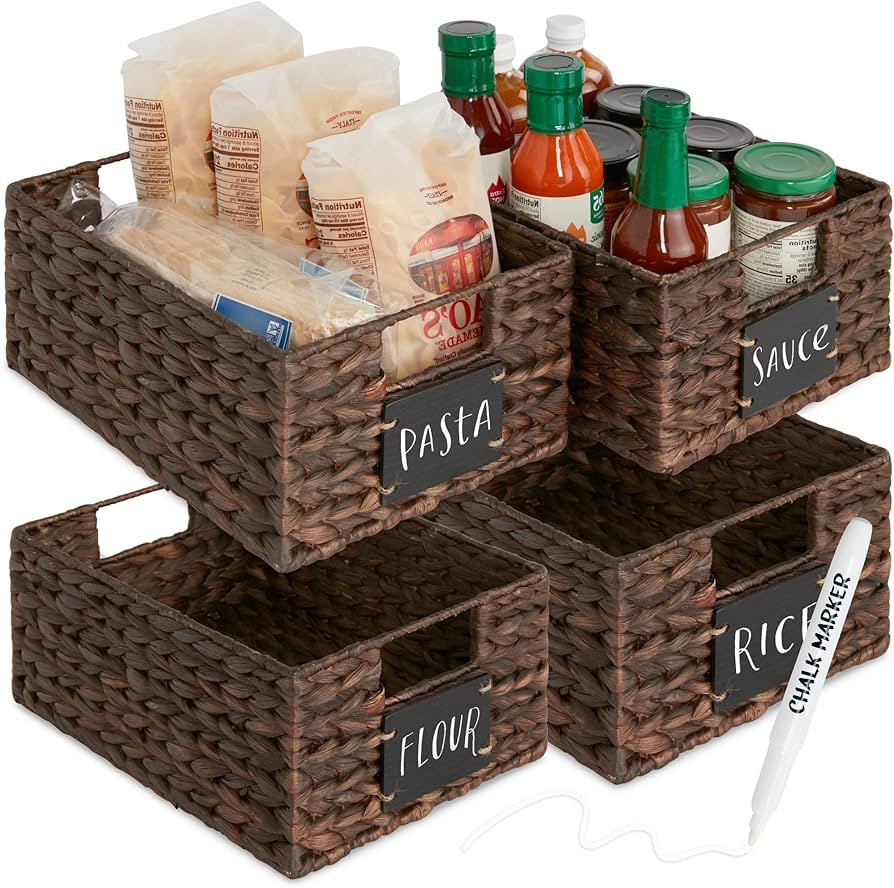 Best Choice Products Set of 4 9x12in Water Hyacinth Pantry Baskets, Woven Kitchen Organizers w/Ch... | Amazon (US)