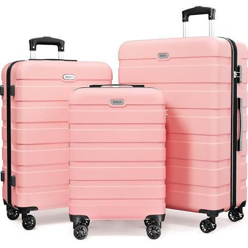 AnyZip Luggage Sets 3 Piece Hardshell Suitcase Set PC ABS Lightweight Travel Suitcases with 4 Double Spinner Wheels TSA Lock 20 24 28 Inch Pink | Amazon (US)