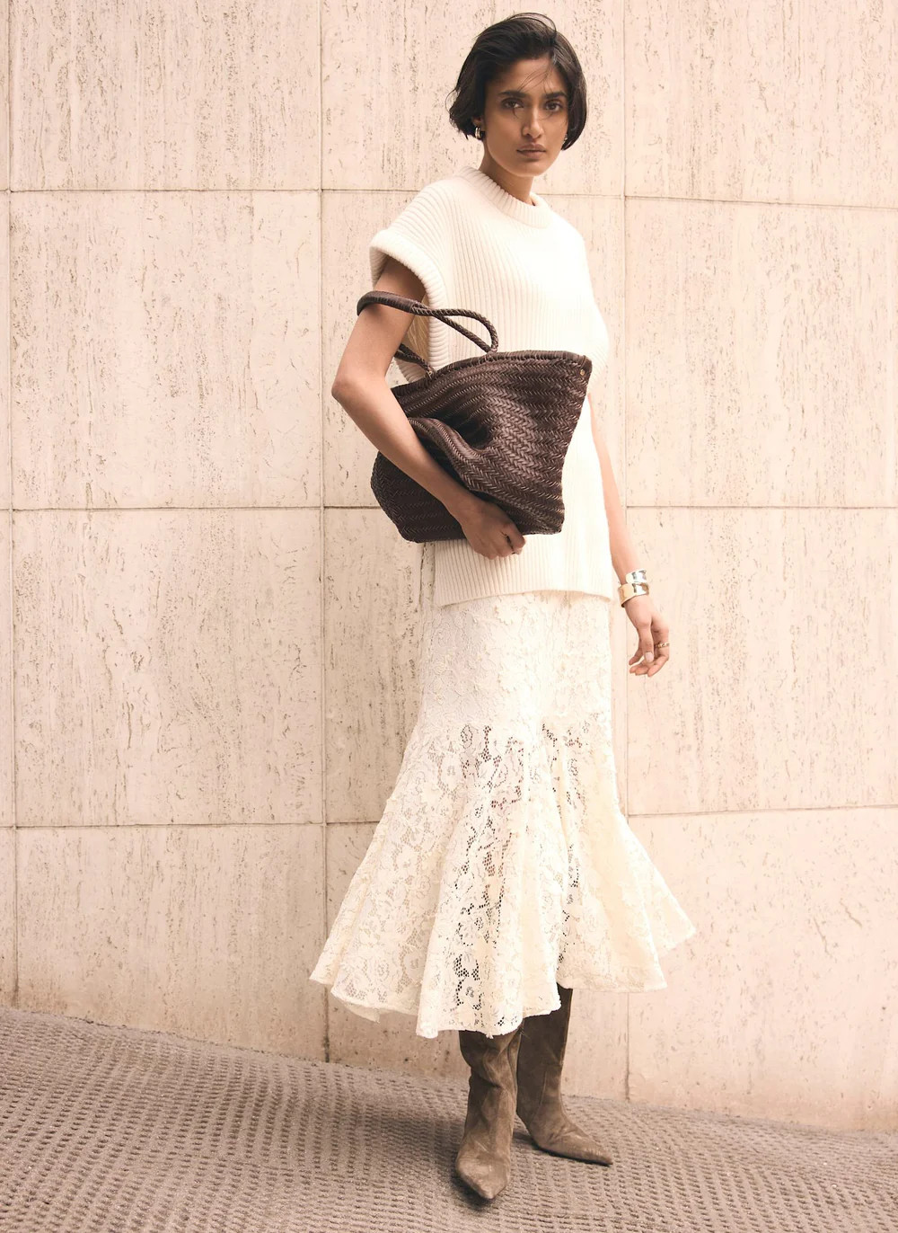 Cream Lace Midi Skirt | Mint Velvet