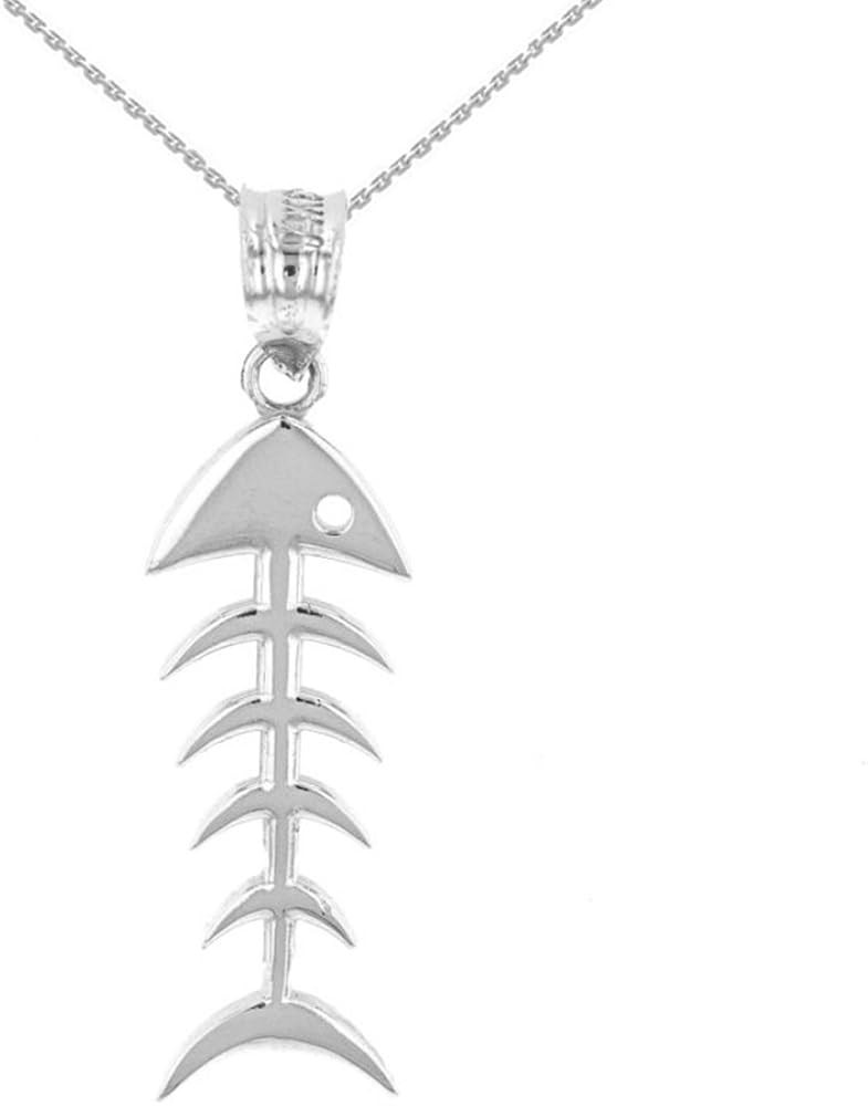 925 Sterling Silver Fishbone Fish Bones Skeleton Pendant Necklace | Amazon (US)