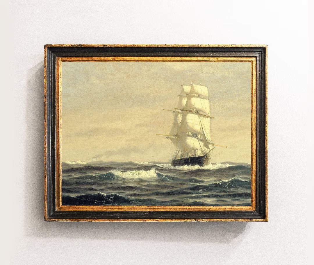 Seascape Painting, Sailing Ship Painting, Nautical Decor, Old Ship Print, Vintage Art / P406 - Et... | Etsy (US)