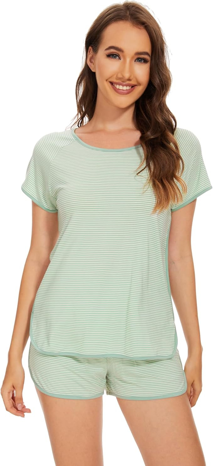 WiWi Pajamas for Women Soft Short Sleeve Sleepwear Cooling Pajama Set Shorts Pjs Lounge Sets S-XX... | Amazon (US)