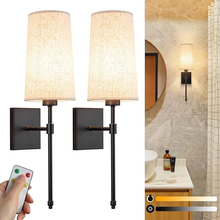 Battery Operated Wall Sconce Light Set Of Two, Battery Operated Sconces Wall Lighting Indoor Wire... | Amazon (US)