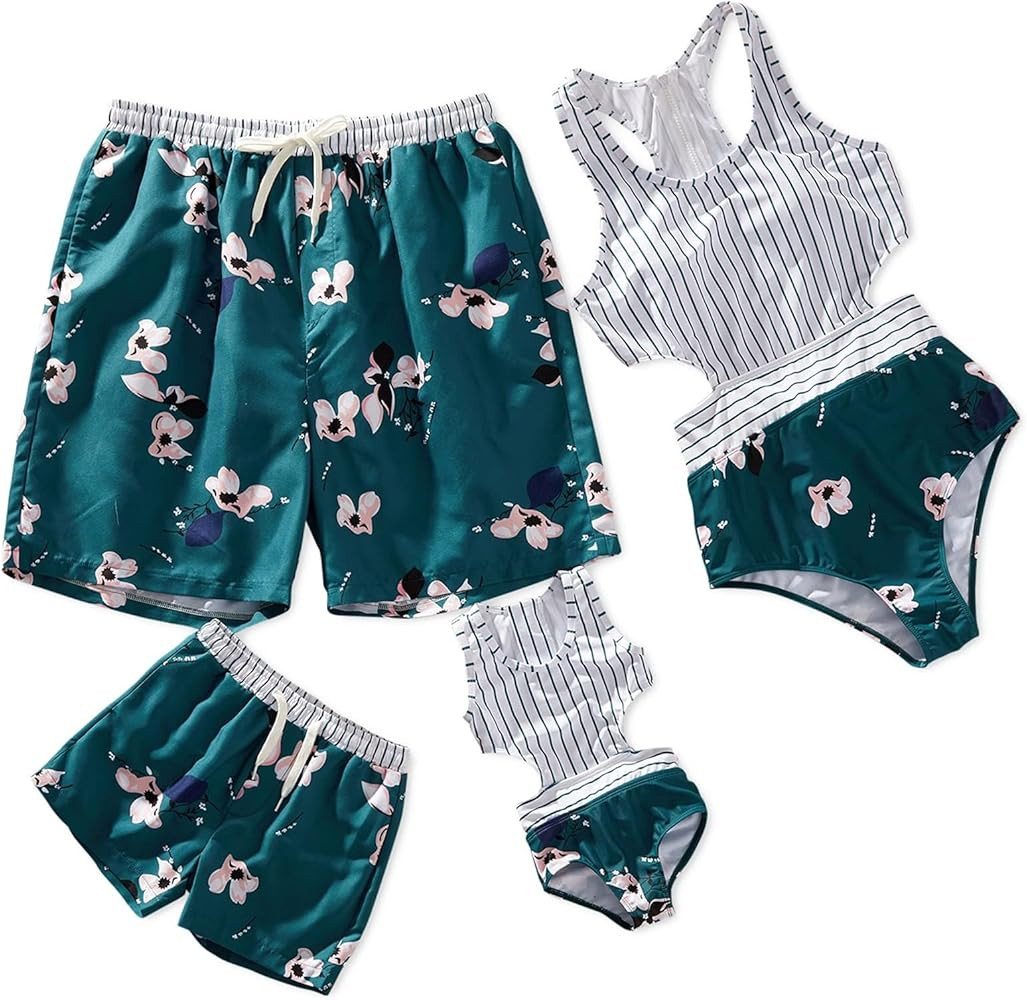 IFFEI Family Matching Mommy and Me Swimsuits Floral Printed Cutout Womens One Piece Bathing Suit ... | Amazon (US)