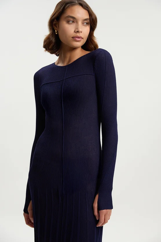 Drapey Sheer Rib Knitted Midi Dress | Karen Millen US