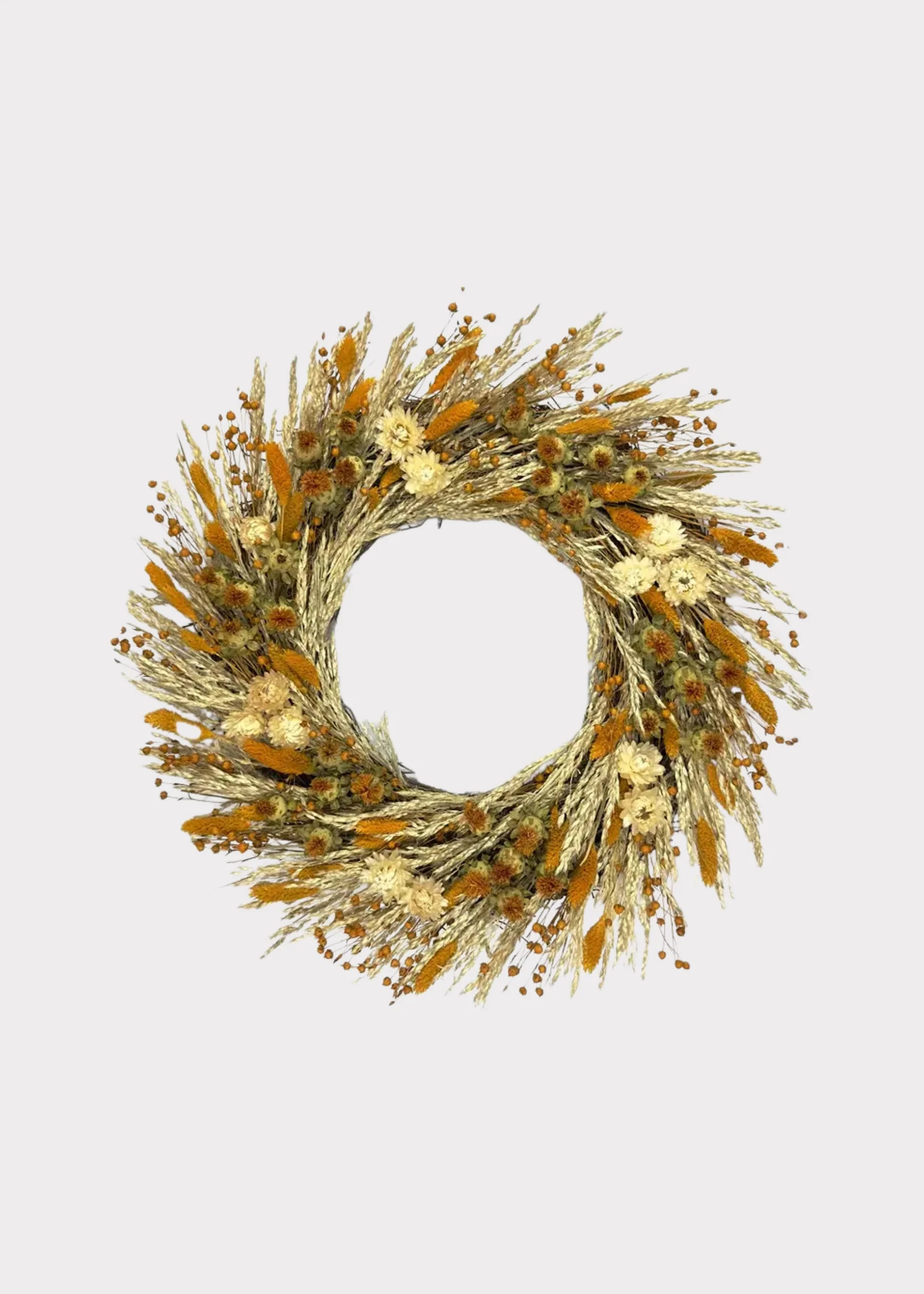Copper and Cream Mixed Dried Grass and Floral Fall Wreath - 22" | Afloral
