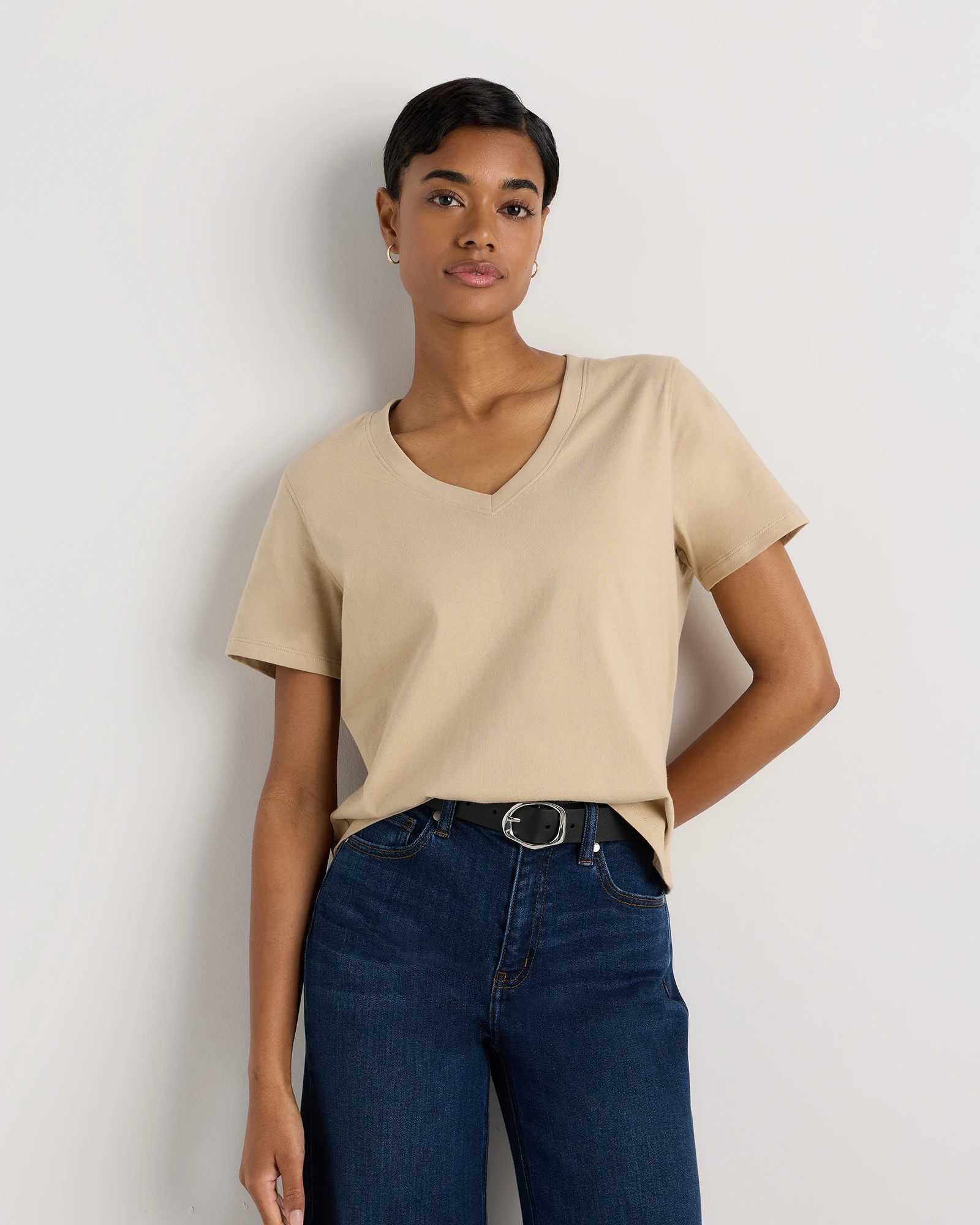 Quince | Women's Boxy V-Neck T-Shirt in Deep Navy, Size XL, Organic Cotton | Quince