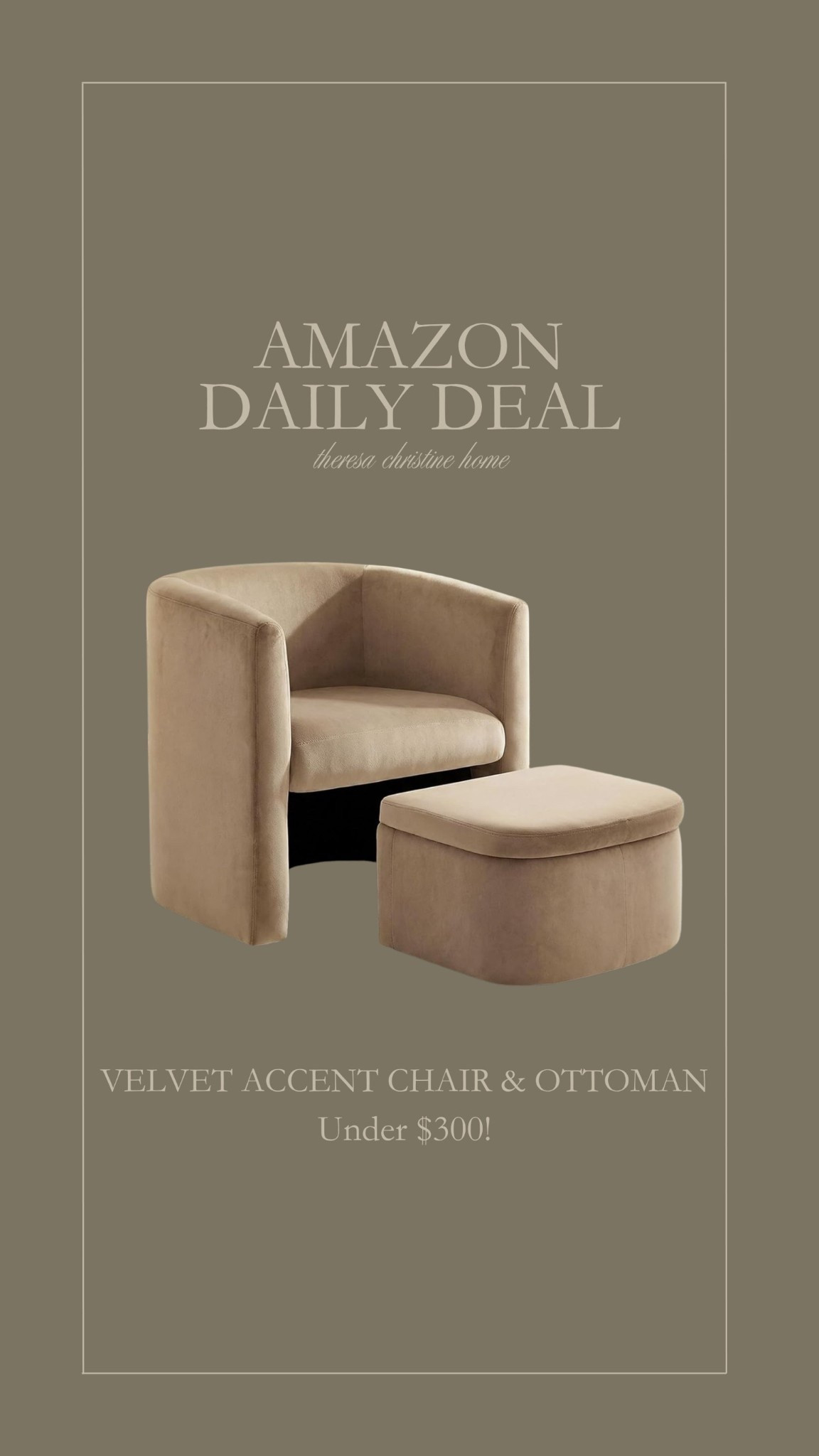 Amazon daily deal 🤎 Love this pretty velvet chair and ottoman pair! Such a pretty set  

#LTKHome