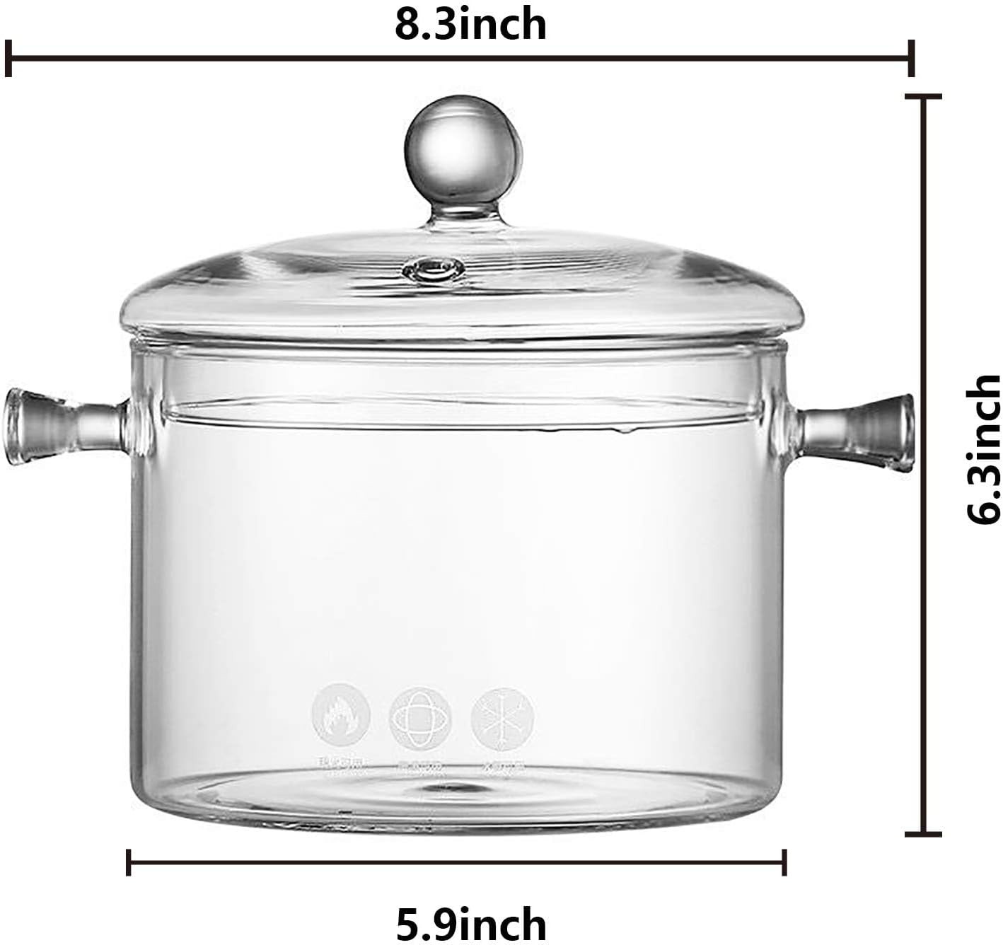 Simmer Pot - 1.7L/57OZ Glass Saucepan Heat-Resistant Borosilicate Glass Handmade Cookware Set stovetop Pot - Safe for Pasta Noodle, Soup, Milk, Tea,salad (1400 ml - Double-handled pot) | Amazon (US)