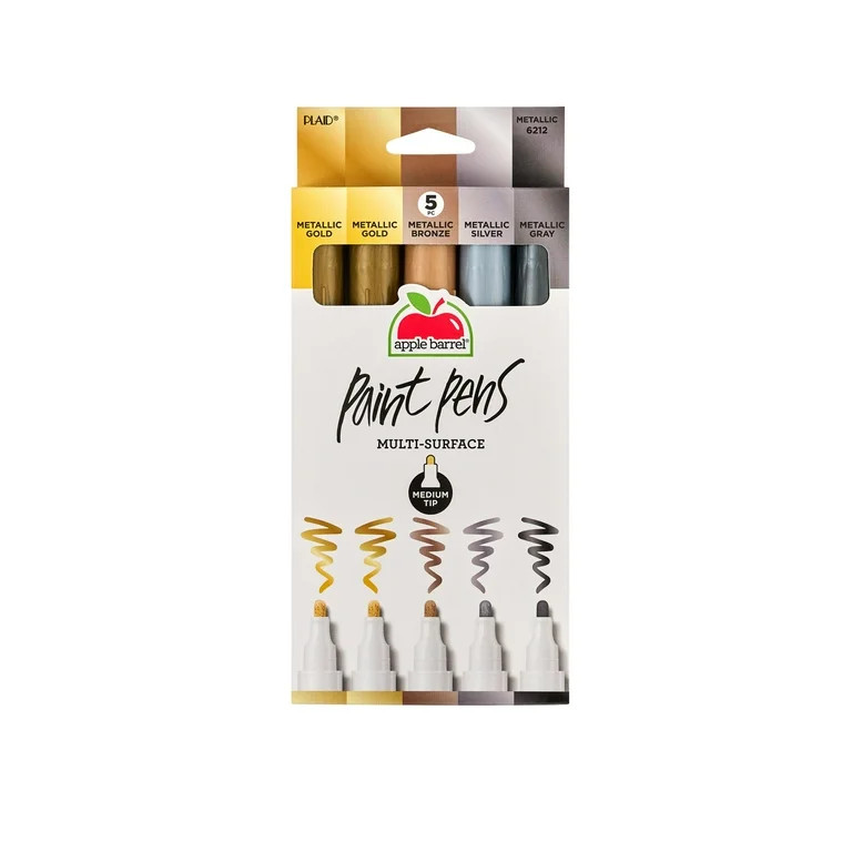 Apple Barrel Multi-Surface Medium Tip Paint Pens Set, Metallic, 5 Piece | Walmart (US)